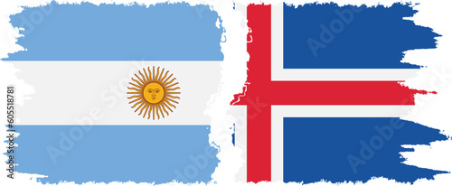 Iceland and Argentina grunge flags connection vector