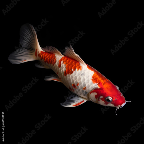 Adult Koi Fish White Black Red Colored Realistic Illustration