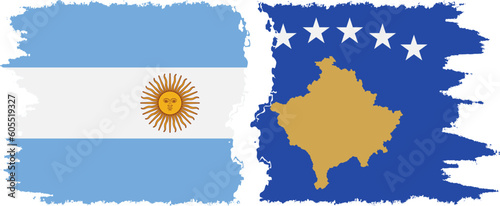 Kosovo and Argentina grunge flags connection vector