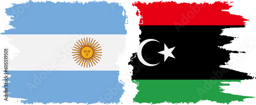 Libya and Argentina grunge flags connection vector