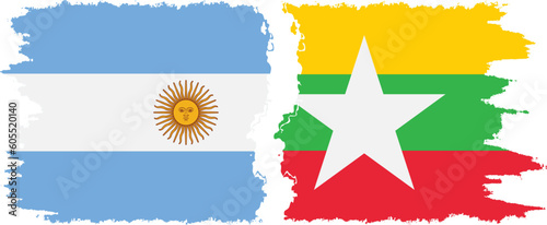Myanmar and Argentina grunge flags connection vector