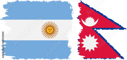 Nepal and Argentina grunge flags connection vector