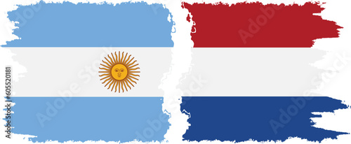 Netherlands and Argentina grunge flags connection vector