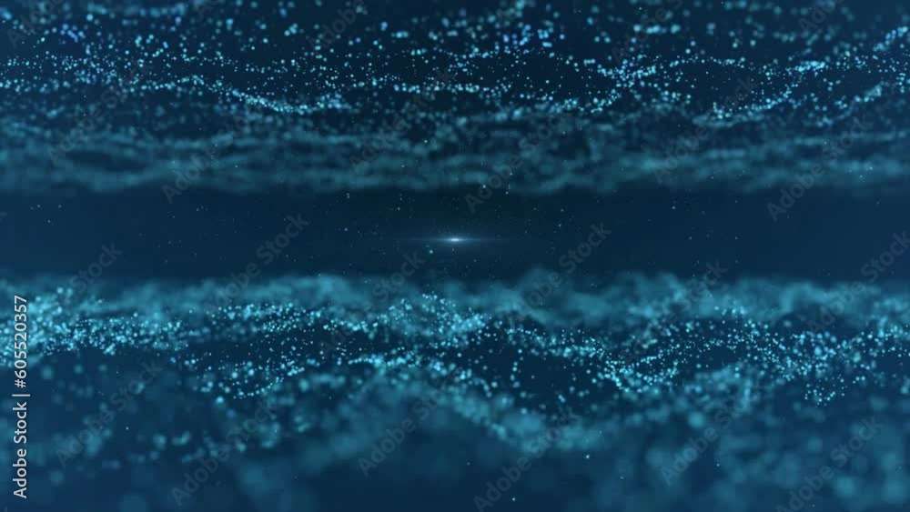 Abstract white color shimmering crystal particles of sand moving on space background in slow motion, 3d light waves animation. Futuristic high-tech digital design animation texture sound vibration

