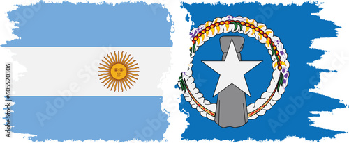 Northern Mariana Islands and Argentina grunge flags connection vector