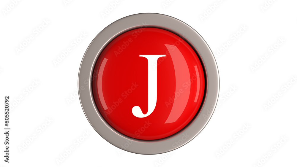Red Button 3d with letter J white color on top, 3d button PNG isolated white background Red Button 3d with letter J white color on top, 3d button PNG isolated white background