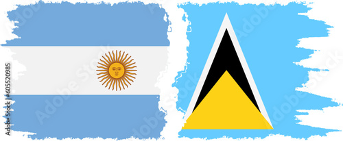 Saint Lucia and Argentina grunge flags connection vector