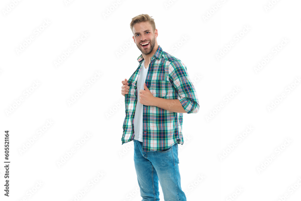 happy casual man in studio. photo of casual man wearing checkered shirt. casual man happy casual man in studio. photo of casual man wearing checkered shirt. casual man