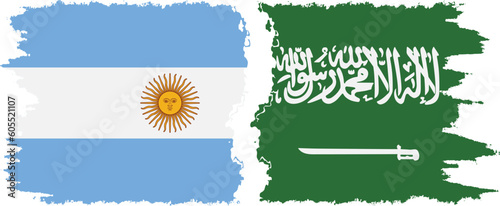 Saudi Arabia and Argentina grunge flags connection vector