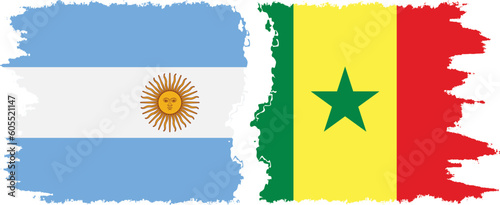 Senegal and Argentina grunge flags connection vector