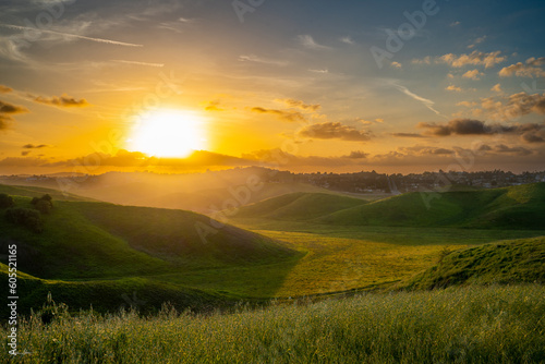 Sunset Over the Hills and meadows