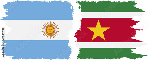 Suriname and Argentina grunge flags connection vector