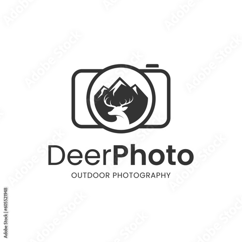 Modern deer and camera combination logo. It is suitable for use for photography logos.