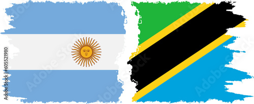 Tanzania and Argentina grunge flags connection vector
