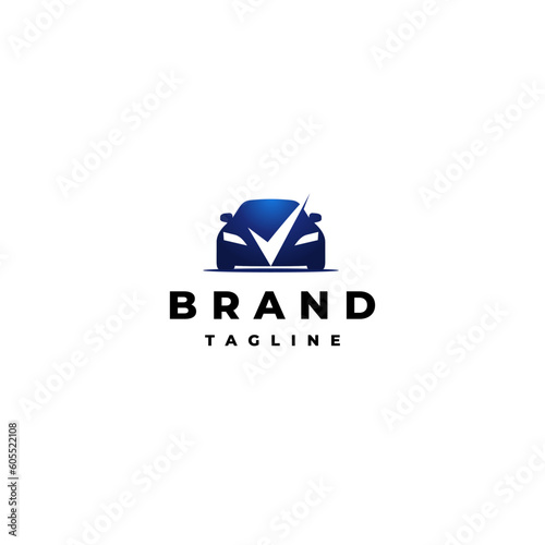 Modern Car Check Logo Design. Check Mark In The Middle Of Car Silhouette Logo Design.