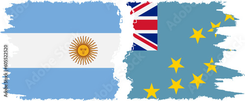 Tuvalu and Argentina grunge flags connection vector