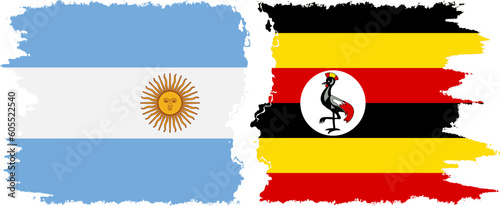 Uganda and Argentina grunge flags connection vector