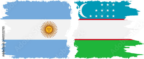 Uzbekistan and Argentina grunge flags connection vector