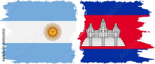 Cambodia and Argentina grunge flags connection vector