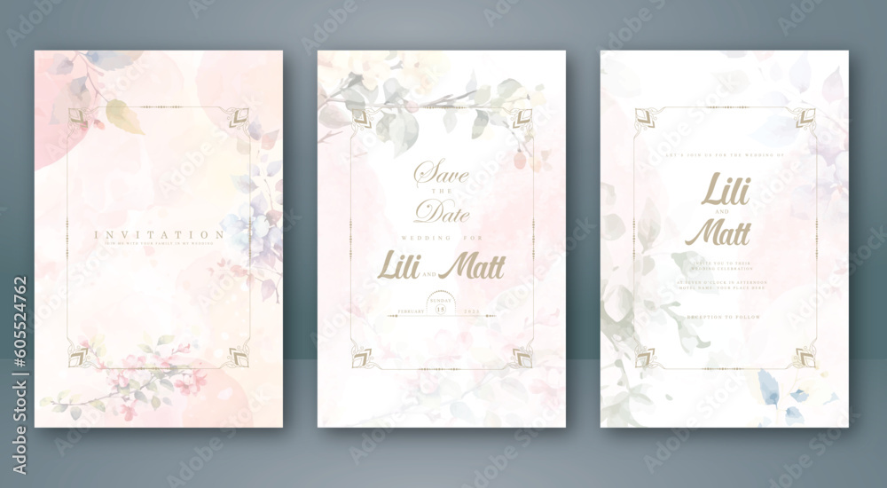 Wedding invitation card. Floral decoration template set. Beautiful floral wreath wedding invitation card template. wedding invitation card design