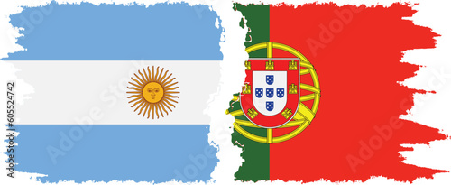 Portugal and Argentina grunge flags connection vector