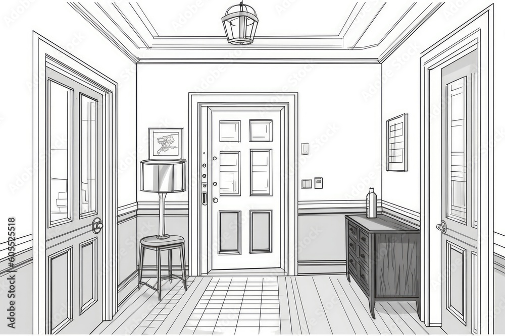 Simple Room with a Door and a Chair Generative AI Simple Room with a Door and a Chair Generative AI