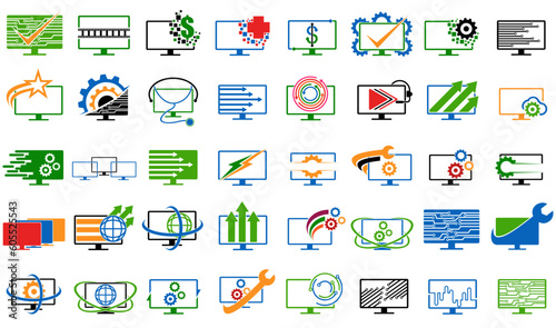 Big Set Computer service logo icon design template Vector Illustration