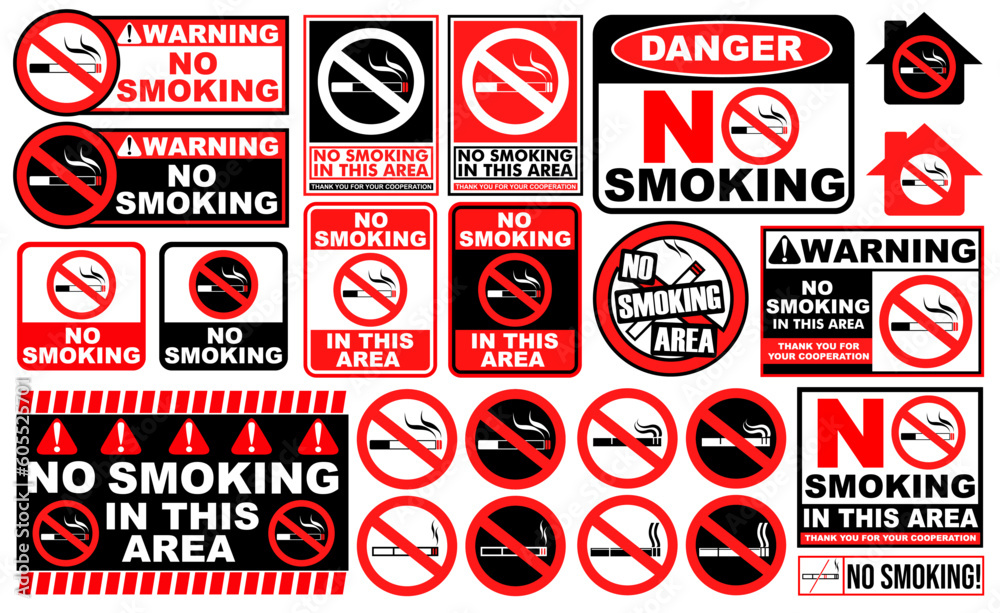 Set collections No smoking sign attention labels design vector illustration