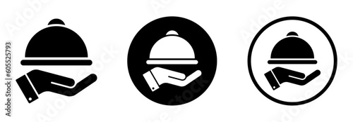  Dinner server vector icons. Food serving vector sign. Tray of food icons set