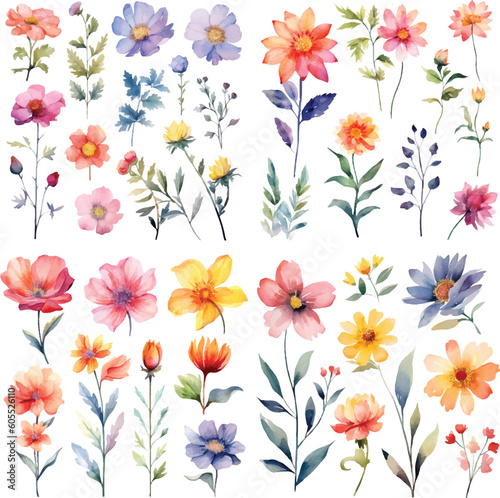 A Big watercolor floral package collection. Use by fabric, fashion, wedding invitation, template, poster, romance, greeting, spring, bouquet, pattern, decoration and textile. © Pixel Park