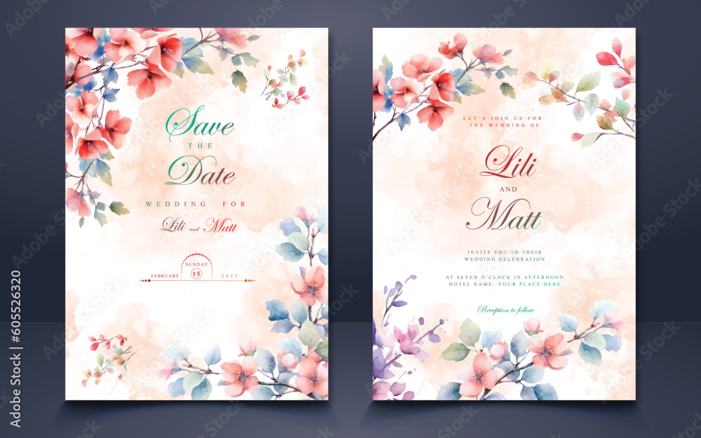 Wedding invitation card. Floral decoration template set. Beautiful floral wreath wedding invitation card template. wedding invitation card design