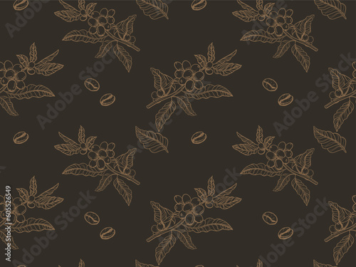 Handdrawn coffee branch background seamless pattern