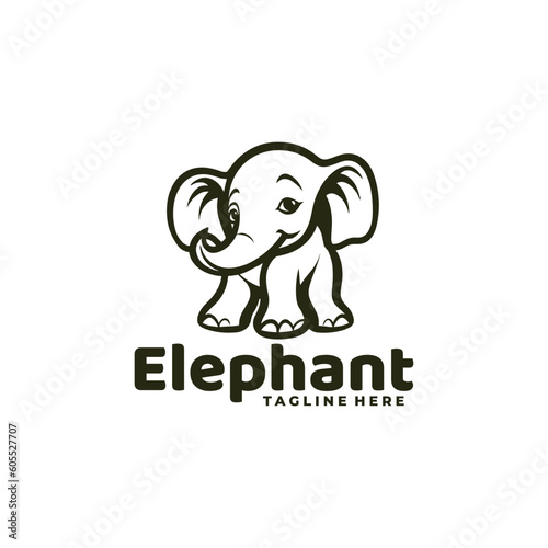 Baby Little Elephant Logo, Elephant With Lineart Style Logo Design.