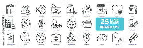 Pharmacy, medicine, healthcare thin line icons. Editable stroke. For website marketing design, logo, app, template, ui, etc. Vector illustration.
