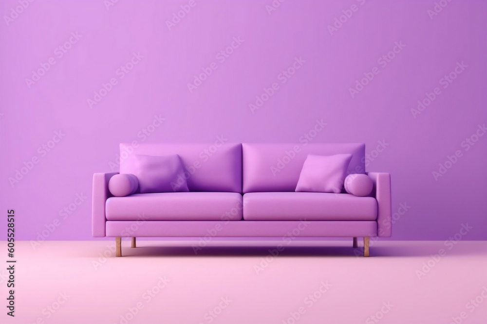 Purple Dreams: Modern Minimalistic Living Room Interior with Soft Sofa Decoration, generative AI Purple Dreams: Modern Minimalistic Living Room Interior with Soft Sofa Decoration, generative AI