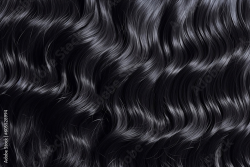 Wavy dark hair texture close up: Hair care, materials, and cosmetics, generative AI