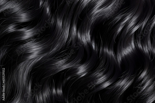 Dark Waves - Close Up of Black Hair Texture for Extensions, Styling, and Salon Needs, generative AI