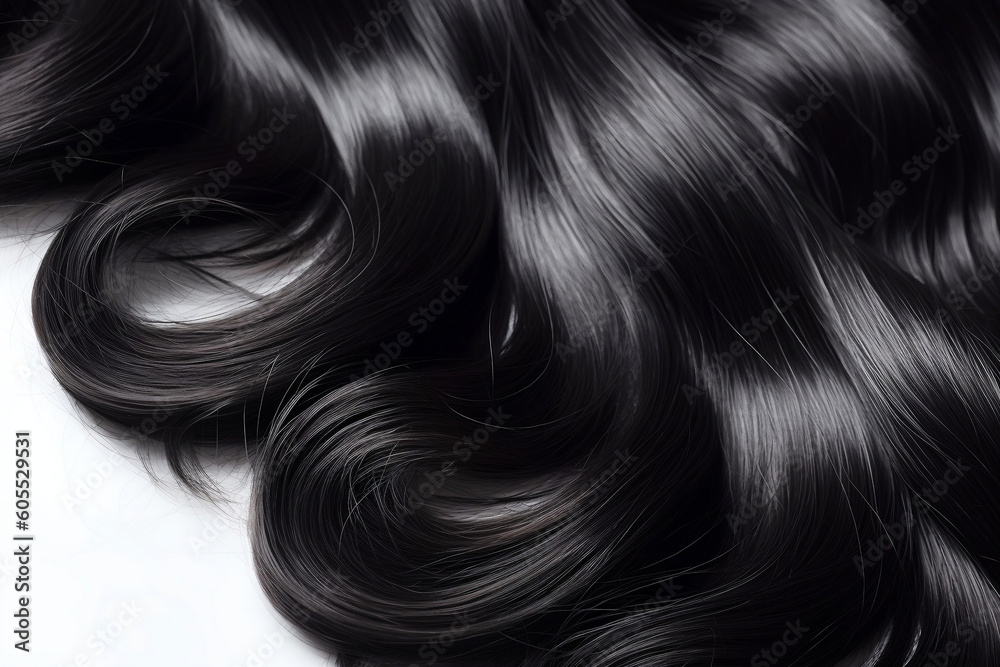 Dark and Dreamy: Close-up of Wavy, Curly Black Hair for Extensions, Haircare, and Salon Glamour, generative AI Dark and Dreamy: Close-up of Wavy, Curly Black Hair for Extensions, Haircare, and Salon Glamour, generative AI