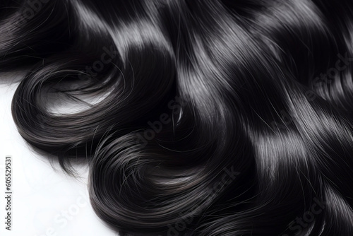 Dark and Dreamy: Close-up of Wavy, Curly Black Hair for Extensions, Haircare, and Salon Glamour, generative AI
