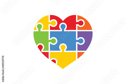 Puzzle Love Heart Match Colorful Logo Vector Icon Illustration