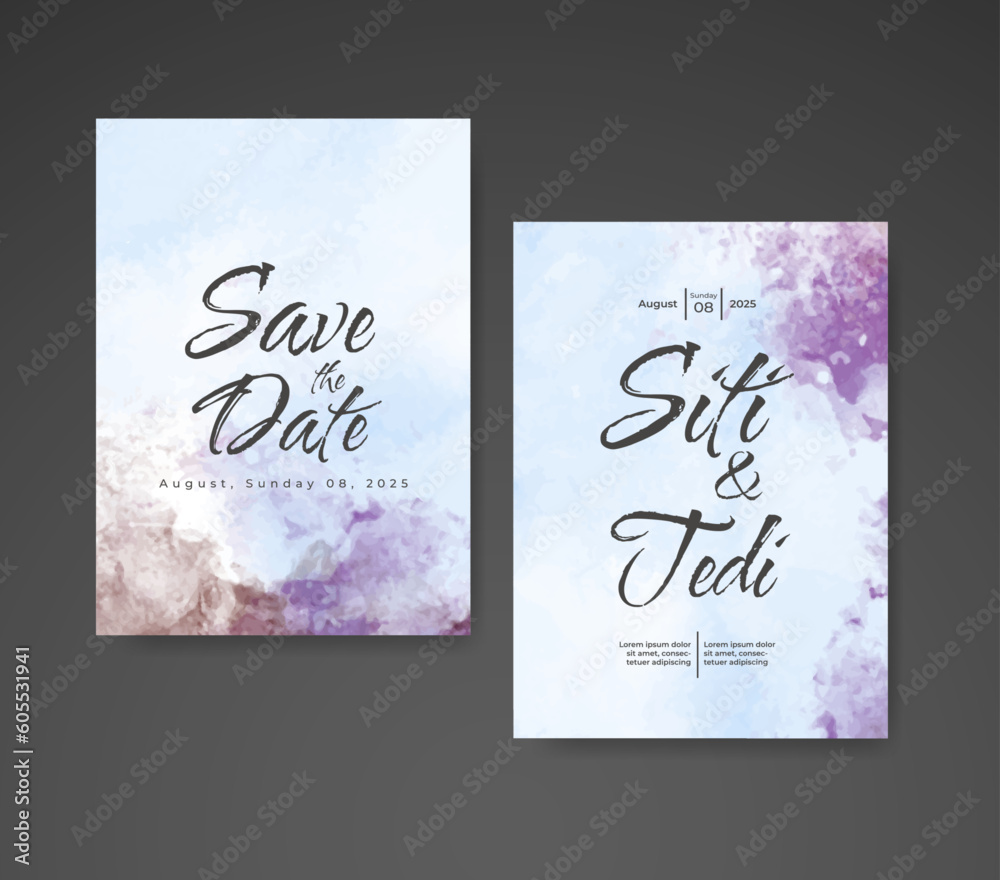 Wedding invitation with abstract watercolor background