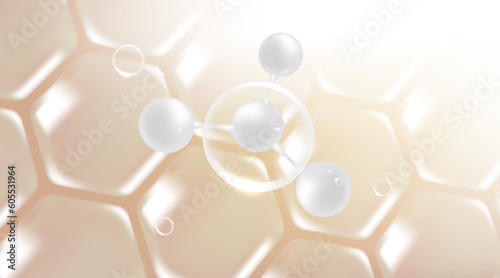 Hyaluronic acid hair and skin solutions ad, white collagen serum drops into skin cells with cosmetic advertising background ready to use, illustration vector.	