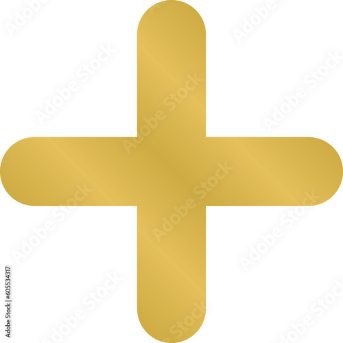 Plus symbol for business or studies in metallic gold