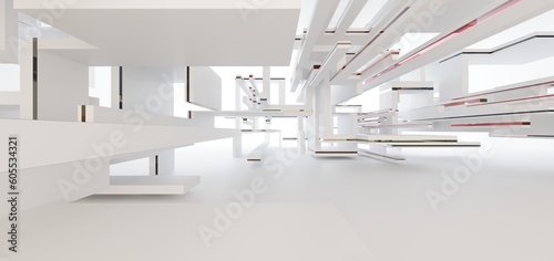 Obraz na płótnie Luxury parametric abstract architectural minimalistic background. Contemporary showroom. Modern colored glass exhibition tunnel. Empty gallery. Backlight. 3D illustration and rendering. w salonie