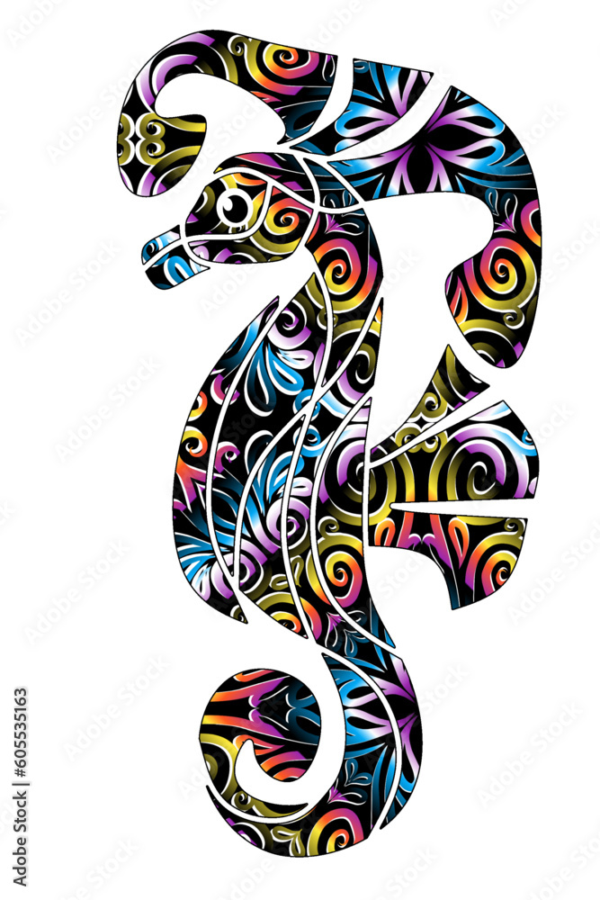 Naklejka premium Luxurious illustration logo in the shape of a Seahorses has dynamic gradient line art in a luxurious pattern colour 