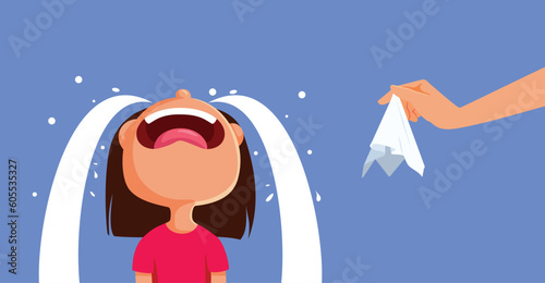 Mother Comforting Unhappy Toddler Crying during Tantrum Vector illustration. Unhappy spoiled child feeling unhappy and stressed out 
