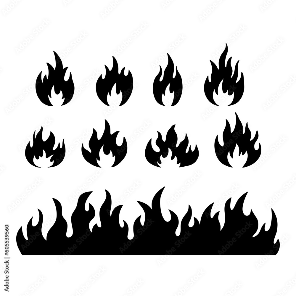 Hand drawn fire silhouette border. Vector illustration isolated on white Hand drawn fire silhouette border. Vector illustration isolated on white