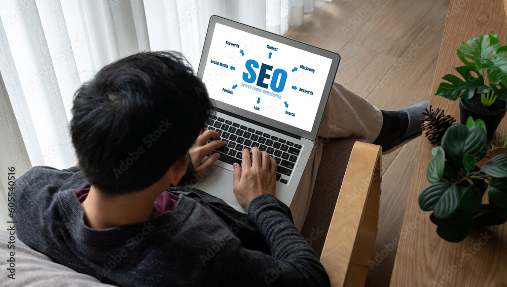 Fotografie SEO search engine optimization for modish e-commerce and online retail business