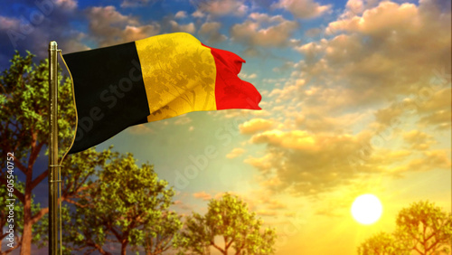 waving flag of Belgium at sunrise for national celebration - abstract 3D rendering photo