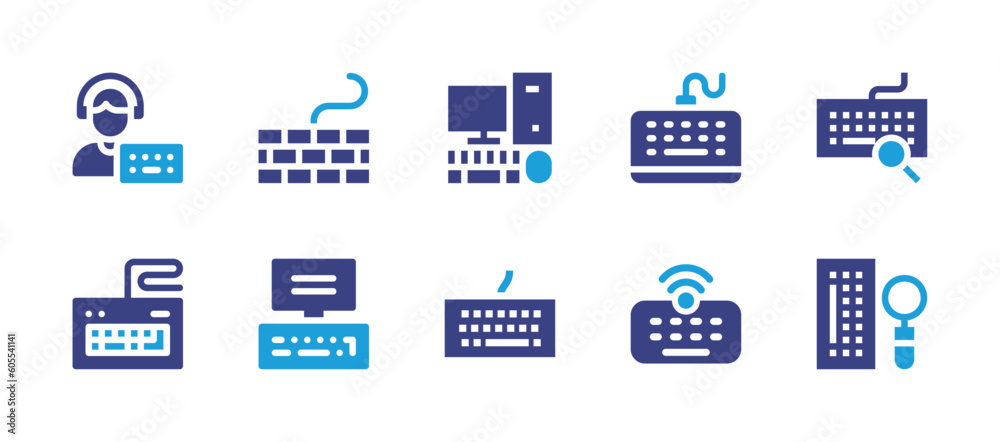 Keyboard icon set. Duotone color. Vector illustration. Containing gamer, keyboard, personal computer, keylogger, computer, typing, wireless keyboard.